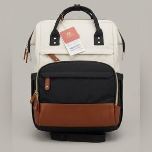 LOVEVOOK Women’s Black Laptop Backpack Travel Work Bag Stylish Leather Trim
